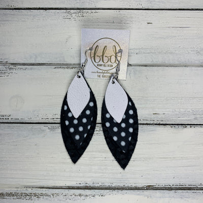 DOROTHY - Leather Earrings  ||  <BR> MATTE WHITE, <BR> BLACK WITH WHITE POLKADOTS, <BR> BLACK HONEYCOMB