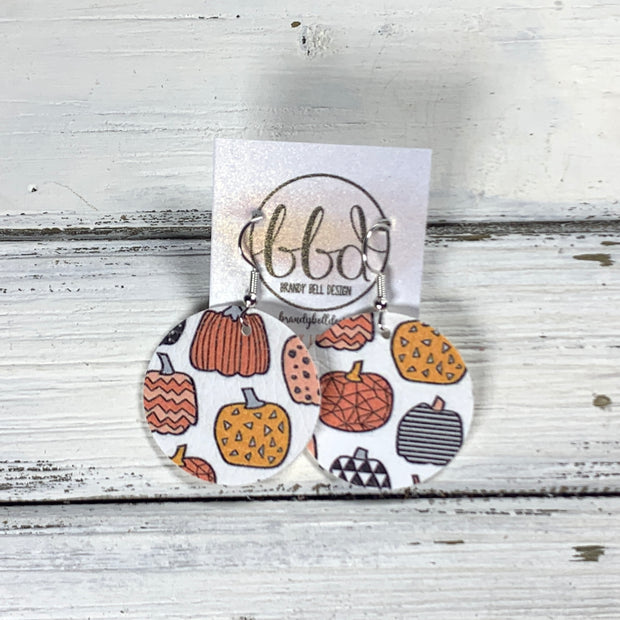 CIRCLE -  Leather Earrings  ||  PATTERNED PUMPKINS (FAUX LEATHER)