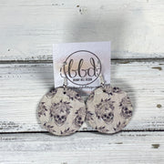 CIRCLE -  Leather Earrings  ||  BLACK & WHITE SKULLS WITH FLORAL (FAUX LEATHER)