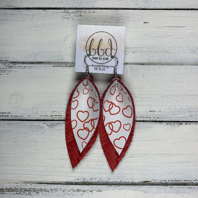 ALLIE -  Leather Earrings  || HEART OUTLINE, <BR> RED BRAIDED