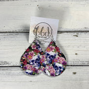 ZOEY (3 sizes available!) -  Leather Earrings  ||  COLORFUL SKULLS WITH FLORAL