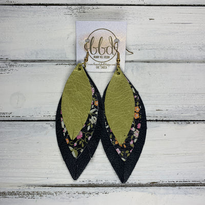 INDIA - Leather Earrings   ||  <BR>  YELLOW OCHRE,  <BR> MINI PINK FLORAL ON BLACK, <BR> MATTE BLACK