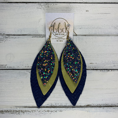 INDIA - Leather Earrings   ||  <BR>  FORREST GLITTER (FAUX LEATHER),  <BR> YELLOW OCHRE, <BR> SHIMMER NAVY