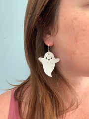 GHOST -  Leather Earrings  ||   <BR> MATTE WHITE (FAUX LEATHER) GHOST *LIMITED SUPPLY!