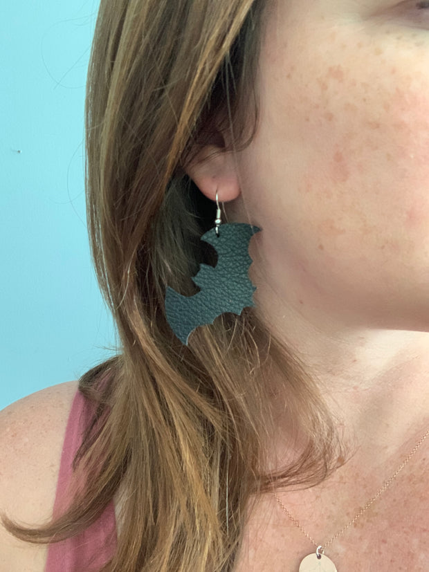 BAT -  Leather Earrings  ||   <BR> MATTE BLACK BAT *LIMITED SUPPLY!