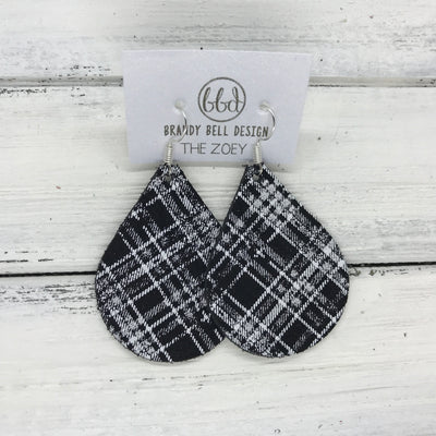 ZOEY (3 sizes available!) -  Leather Earrings  ||   BLACK & WHITE PLAID