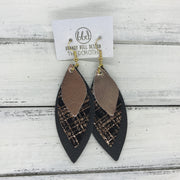 DOROTHY - Leather Earrings  ||  <BR> METALLIC ROSE GOLD SMOOTH,  <BR> ROSE GOLD PLAID ON BLACK,  <BR> MATTE BLACK