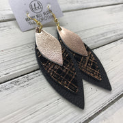 DOROTHY - Leather Earrings  ||  <BR> METALLIC ROSE GOLD SMOOTH,  <BR> ROSE GOLD PLAID ON BLACK,  <BR> MATTE BLACK