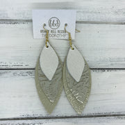 DOROTHY - Leather Earrings  ||  <BR> PEARL WHITE,  <BR> METALLIC CHAMPAGNE WESTERN FLORAL,  <BR> SHIMMER GOLD