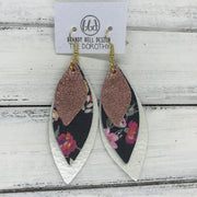 DOROTHY - Leather Earrings  ||  <BR> SHIMMER VINTAGE PINK,  <BR> PINK FLORAL ON BLACK,  <BR> PEARL WHITE