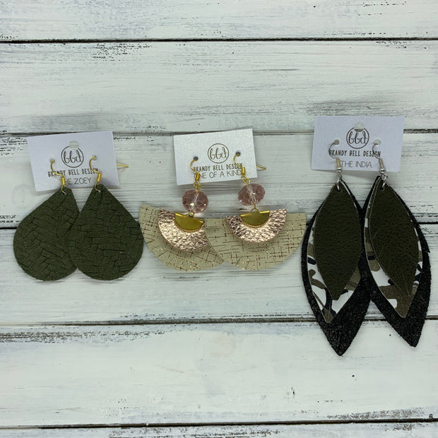 SUEDE + STEEL *OOAK* COLLECTION || Leather Earrings || <BR> VINTAGE SHIMMER PINK, <BR> PEARL WHITE