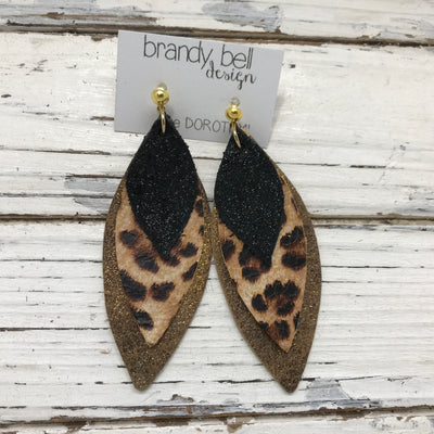 DOROTHY - Leather Earrings  || SHIMMER BLACK, CHEETAH PRINT, METALLIC BROWN WITH GOLD ACCENTS