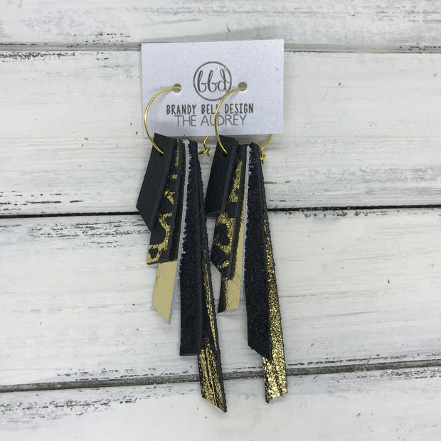 AUDREY - Leather Earrings  ||   MATTE BLACK, BLACK WITH GOLD ACCENTS, METALLIC GOLD, SHIMMER BLACK, BLACK & GOLD SANDS