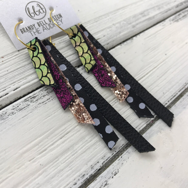 AUDREY - Leather Earrings  ||  PINK/GREEN MERMAID, SHIMMER MAGENTA, ROSE GOLD GLITTER, BLACK & WHITE POLKADOTS, MATTE BLACK