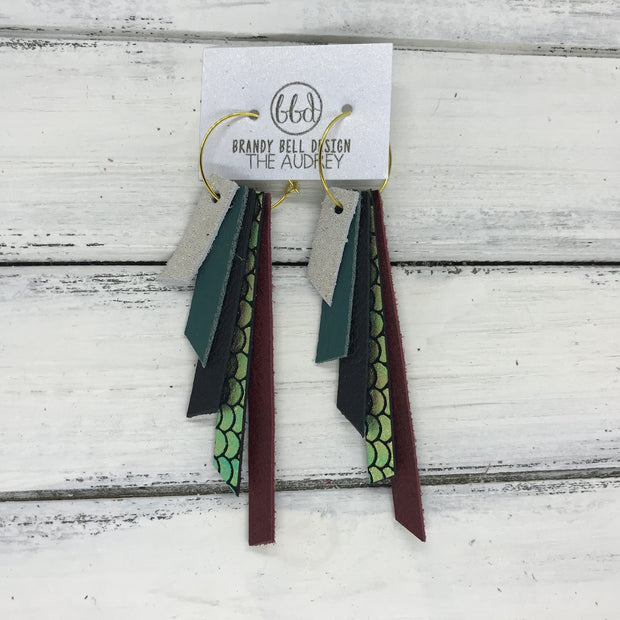 AUDREY - Leather Earrings  ||  SHIMMER ROSE GOLD, MATTE SPRUCE GREEN, MATTE BLACK, PINK/GREEN MERMAID, MATTE BURGUNDY