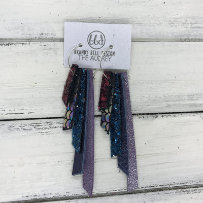 AUDREY - Leather Earrings  ||  CRANBERRY GLITTER, ANTIQUE MERMAID, DARK TEAL GLITTER, METALLIC NAVY PEBBLED, SHIMMER LAVENDER