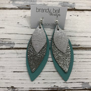 DOROTHY - Leather Earrings  || METALLIC SILVER SAFFIANO, IRIDESCENT SILVER CRACKLE, MATTE DUSTY AQUA