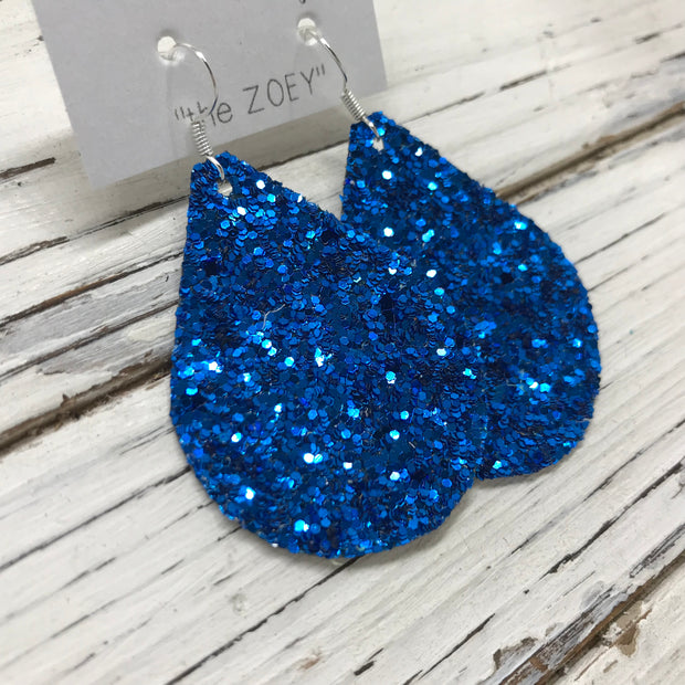 ZOEY (3 sizes available!) -  GLITTER ON CANVAS Earrings  (not leather)  || ROYAL BLUE GLITTER