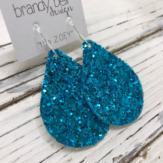 ZOEY (3 sizes available!) -  GLITTER ON CANVAS Earrings  (not leather)  || TEAL GLITTER
