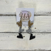 LINKED HEARTS -   Tiny Hearts Collection || Leather Earrings  ||   <BR>GOLD, SILVER & BLACK GLITTER ON THICK LEATHER
