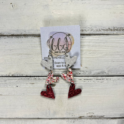LINKED HEARTS -   Tiny Hearts Collection || Leather Earrings  ||   <BR> WHITE, CANDY CANE, RED GLITTER ON THICK LEATHER