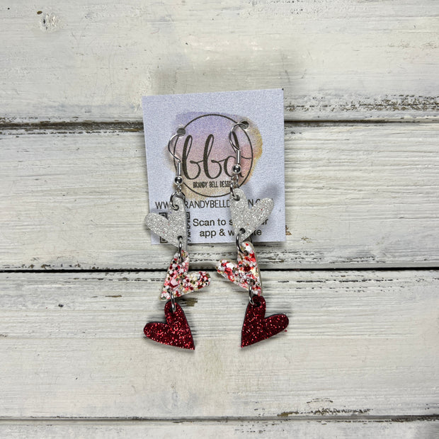 LINKED HEARTS -   Tiny Hearts Collection || Leather Earrings  ||   <BR> WHITE, CANDY CANE, RED GLITTER ON THICK LEATHER