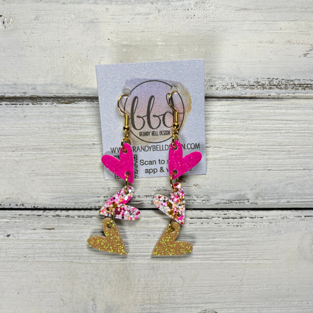 LINKED HEARTS -   Tiny Hearts Collection || Leather Earrings  ||   <BR> HOT PINK, TAFFY PINK, SUNSHINE YELLOW GLITTER ON THICK LEATHER