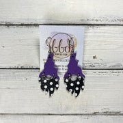 GNOME -  Leather Earrings  ||   <BR> MATTE PURPLE, <BR> BLACK & WHITE POLKADOTS