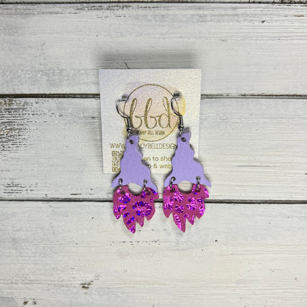 GNOME -  Leather Earrings  ||   <BR> MATTE LILAC, <BR> METALLIC HOT PINK LEOPARD