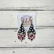 GNOME -  Leather Earrings  ||   <BR> BLACK & WHITE POLKADOTS, <BR> PINK & BLACK LEOPARD