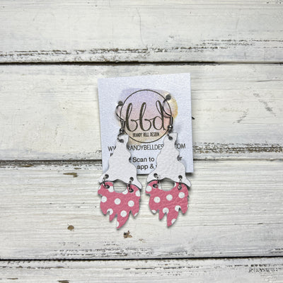 GNOME -  Leather Earrings  ||   <BR> MATTE WHITE, <BR> PINK & WHITE POLKADOTS