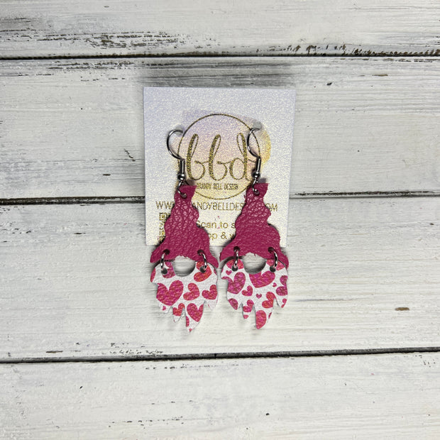 GNOME -  Leather Earrings  ||   <BR> MATTE PINK, <BR> PINK HEARTS