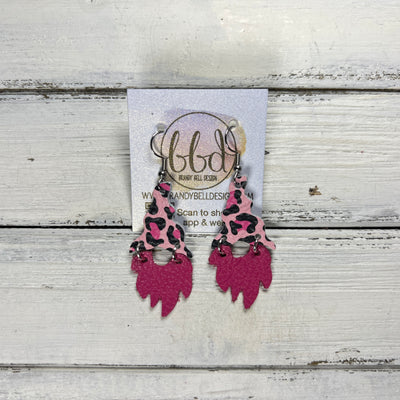 GNOME -  Leather Earrings  ||   <BR> PINK & BLACK LEOPARD, <BR> MATTE PINK
