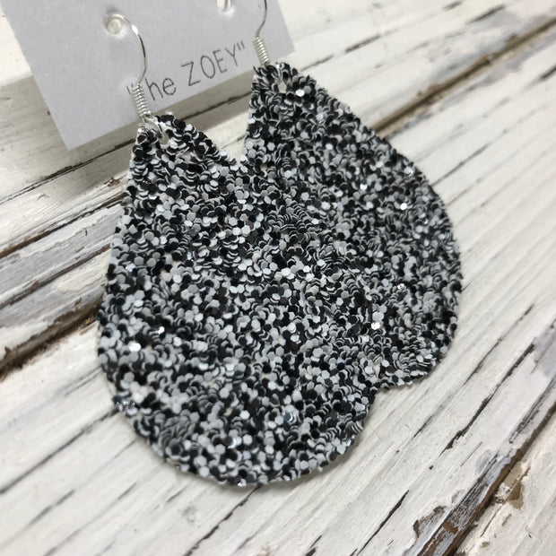 ZOEY (3 sizes available!) -  GLITTER ON CANVAS Earrings  (not leather)  ||  STATIC BLACK & WHITE GLITTER