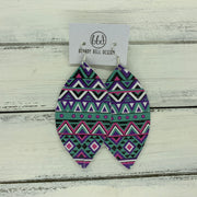MAISY - Leather Earrings  ||  PURPLE, PINK, & AQUA AZTEZ (PATTERN PLACEMENT WILL VARY*)