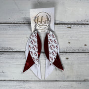 ANDY -  Leather Earrings  ||  <BR> BASEBALL (FAUX LEATHER), <BR> METALLIC RED SMOOTH, <BR> MATTE WHITE (CUSTOM COLORS AVAILABLE!)