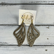 BUTTERFLY WINGS -  Earrings  ||   <BR> THICK CORK ON LEATHER <BR> GOLD GLITTER (FINE)