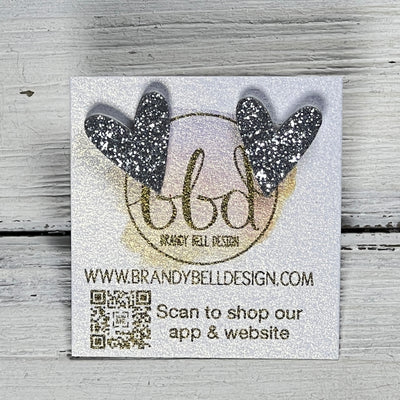 GLITTER HEART STUD - Leather Stud Earrings   ||  SILVER GLITTER