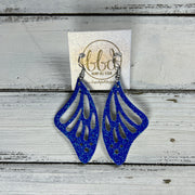 BUTTERFLY WINGS -  Earrings  ||   <BR> THICK CORK ON LEATHER <BR> BRIGHT BLUE GLITTER (FINE)