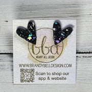 GLITTER HEART STUD - Leather Stud Earrings   ||  BEJEWELED GLITTER