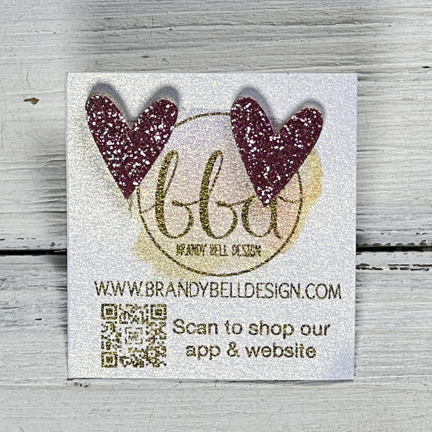 GLITTER HEART STUD - Leather Stud Earrings   ||  ROSE GOLD GLITTER