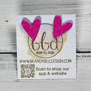 GLITTER HEART STUD - Leather Stud Earrings   ||  HOT PINK GLITTER