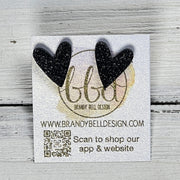 GLITTER HEART STUD - Leather Stud Earrings   ||  BLACK GLITTER