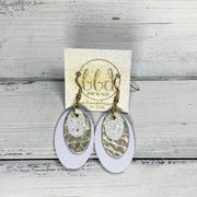 DIANE - Leather Earrings  ||    <BR> IRIDESCENT WHITE GLITTER (FAUX LEATHER), <BR> METALLIC CHAMPAGNE COBRA, <BR> MATTE WHITE