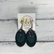 DIANE - Leather Earrings  ||    <BR> FORREST GLITTER (FAUX LEATHER), <BR> MATTE SPRUCE GREEN, <BR> HUNTER GREEN PALMS