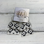 JOY - Leather Earrings  ||    <BR> BLACK & WHITE AZTEC PATTERN ON CORK