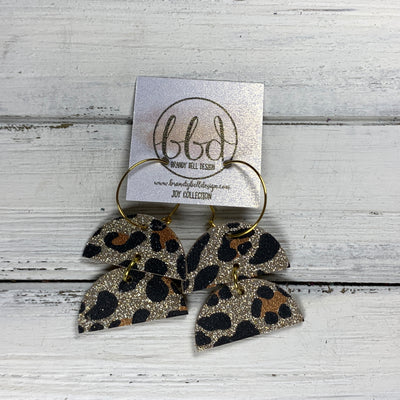 JOY - Leather Earrings  ||    <BR> GOLD GLITTER ANIMAL PRINT PATTERN ON CORK