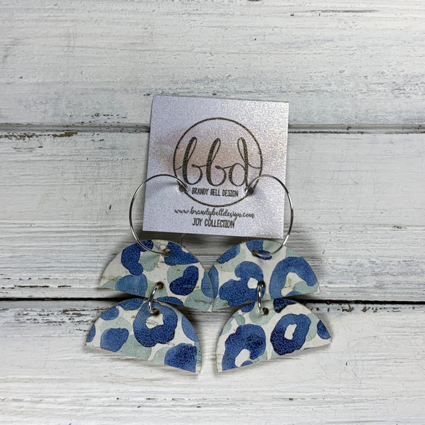 JOY - Leather Earrings  ||    <BR> BLUE & GREEN ANIMAL PRINT PATTERN ON CORK