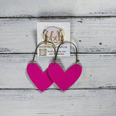 ARCHED HEARTS -  Leather Earrings  ||   <BR> MATTE NEON PINK