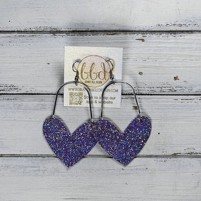 ARCHED HEARTS -  Leather Earrings  ||   <BR> SPARKLE PURPLE